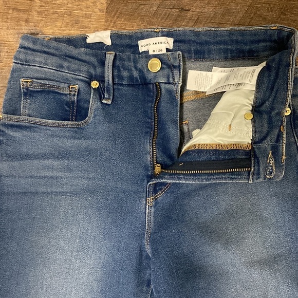 NWT GOOD AMERICAN GOOD WAIST RAW EDGE SKINNY JEAN IN BLUE B655 HI RISE SLIM LEG - Picture 6 of 14